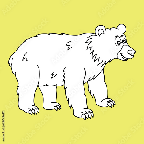 Bear Coloring Page Vector - Black White Line Art Bear - Cartoon Bear Outline - Kids Activity Worksheet - coloring Printable