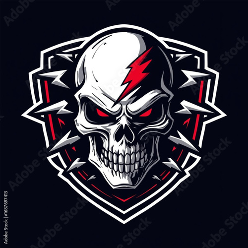 Esports gaming skull lightning badge logo