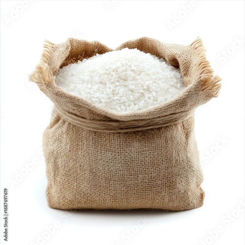 An isolated bag of organic rice on a white background