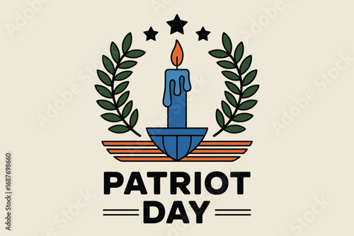 Patriotic candle with stars and laurel wreath for patriot day remembrance and tribute illustration