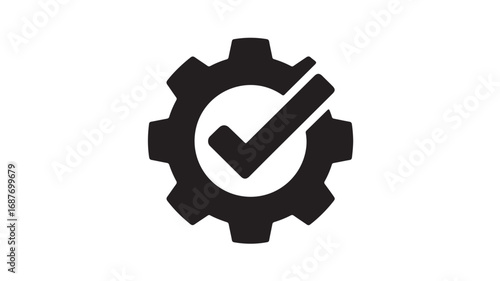 Check Mark in Gear Icon Approval, Settings, Process, Complete, Success