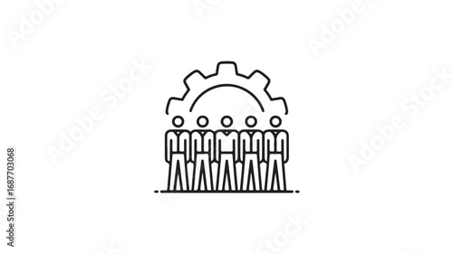Teamwork, Collaboration, and Gear Icon - Simple Line Art Illustration