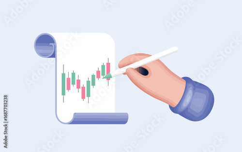 Hand drawing a financial stock market trading chart on paper