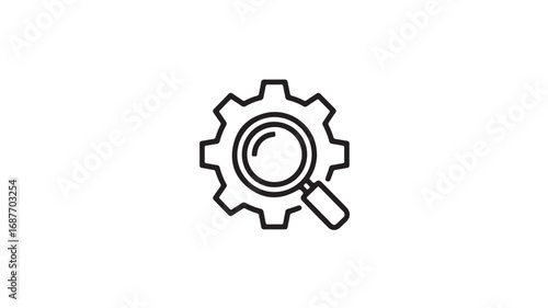 Search Optimization, Cogwheel Magnifying Glass Icon