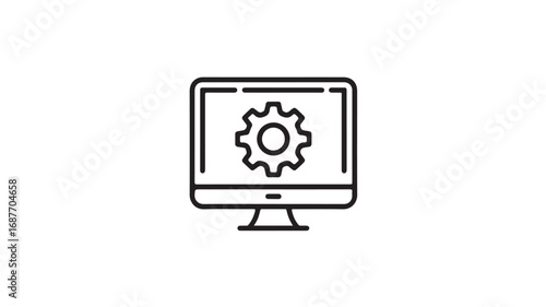 Computer screen displaying a gear icon symbolizing settings or configuration
