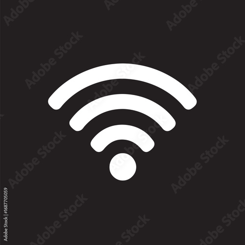 White wifi signal icon with three radiating waves on a black background wireless internet