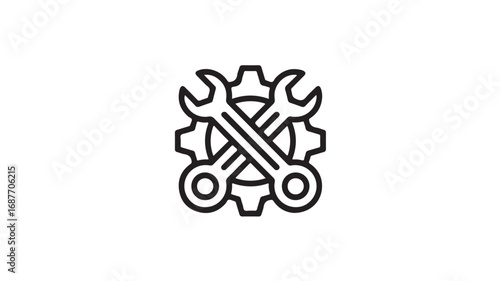 Two crossed wrenches inside a gear symbolizing repair maintenance and engineering