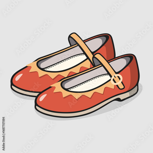 Red children's sandals with a pattern of yellow triangular teeth