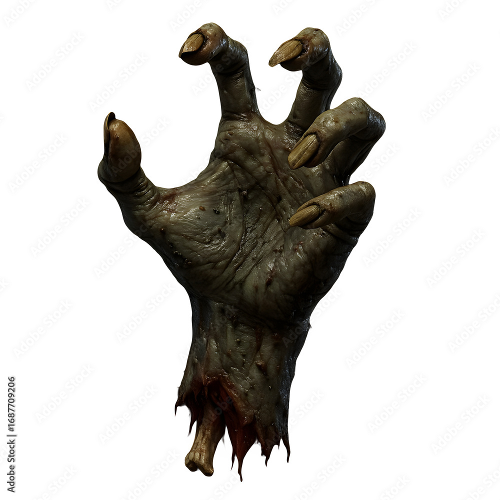 Fototapeta premium Zombie Monster Hand with Long Claws – Scary Halloween Horror Isolated PNG