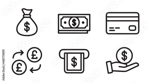 Money Finance and Payment Methods A Set of Line Icons