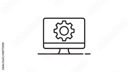 Computer screen displaying a gear icon symbolizing settings or configuration