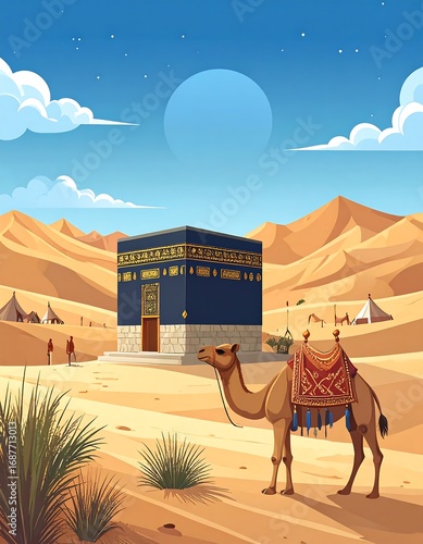Desert landscape with a mosque