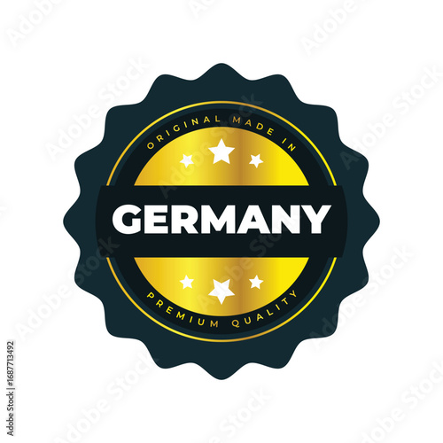 Premium Quality Made in Germany Badge Label  Gold and Black Vector Graphic Design