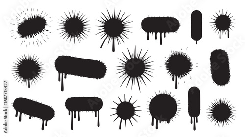 Spray Paint Splatter Shapes Black Ink Blots and Drips Collection for Urban Design