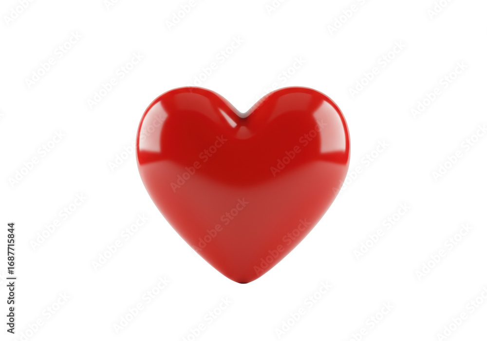 A single, ultra-realistic, vibrant red heart with a glossy finish and soft reflections, isolated on a transparent seamless background. Concept of vitality and well-being