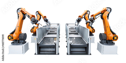 industrial robotic arms in manufacturing assembly isolated on white background, png, ai generated.