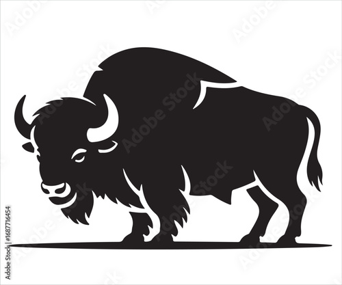 Bison silhouette vector illustration, powerful wild animal graphic design for wildlife, nature, prairie, buffalo, strength, American West, ranch, and adventure theme concept isolated on white backgrou