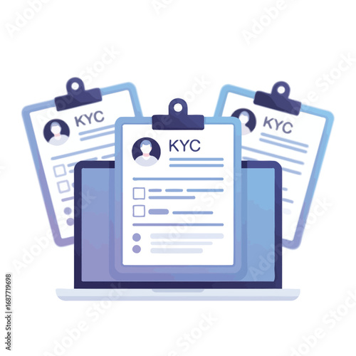 Know your customer kyc process on laptop with documents