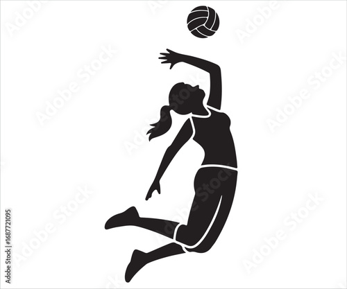 Female volleyball player jumping silhouette vector illustration isolated