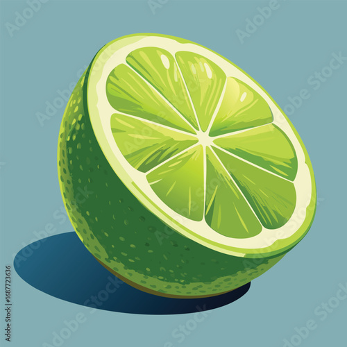 Half lime fruit slice with segments and rind citrus