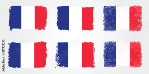 Grunge brush variations of the France tricolor flag
