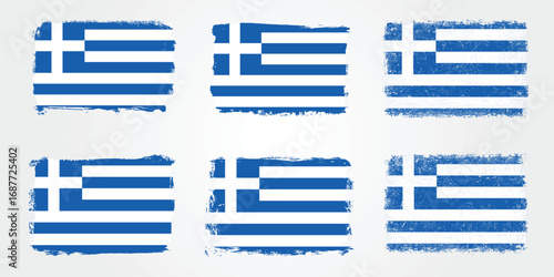 Grunge brush variations of the Greece blue-white flag