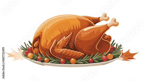 A delicious roasted turkey on a decorated platter.