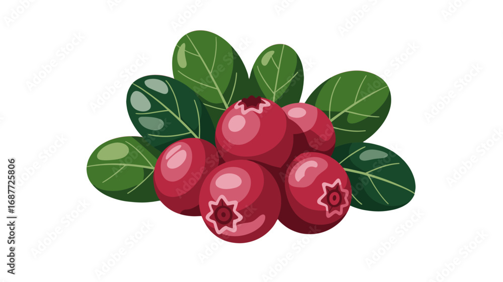 Obraz premium A cluster of fresh cranberries with lush green leaves.
