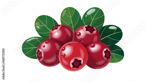 A close-up shot of vibrant cranberries with lush green leaves.