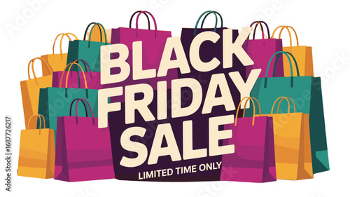 Black Friday shopping promotion with various bags.