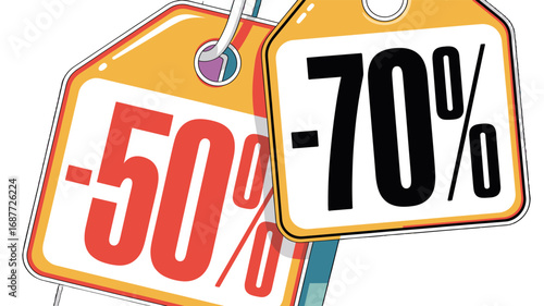 Deals displayed as price tags on bright sale tags.