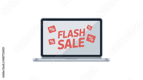 Flash sale promotion concept on a laptop screen.