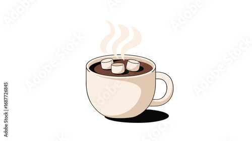 Warm cup of hot chocolate with marshmallows, inviting and comforting.