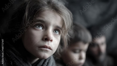 Melancholy Eyes of Children in War-Torn Areas