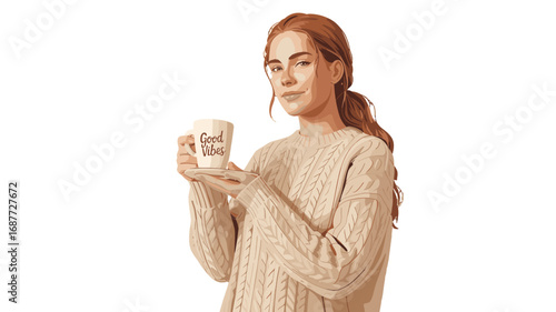 A young woman holding a cup.