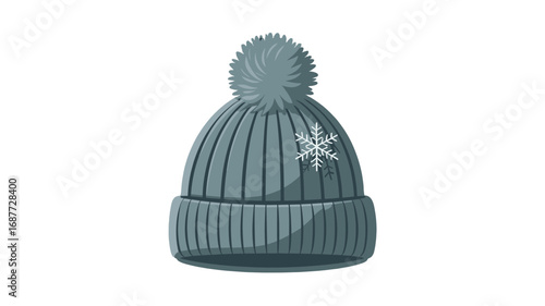 A winter hat with a snowflake emblem and a fuzzy pom-pom.