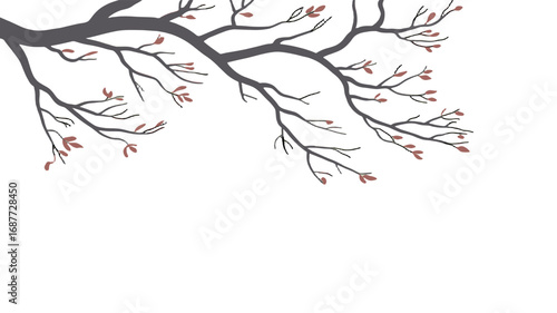 Branches with small red leaves, capturing the essence of a tranquil autumn season.