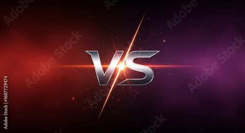 Versus screen with glowing light effects, ideal for sports, battle, and competition themes, creating a dynamic and energetic visual isolated on white background