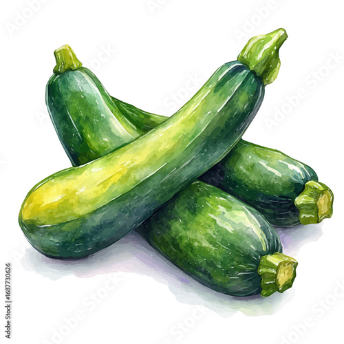 Zucchini, watercolor painting vector, isolated on a white background.