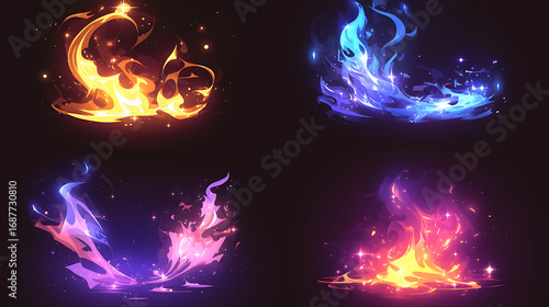 Game effect of fire, Flame animation on black background