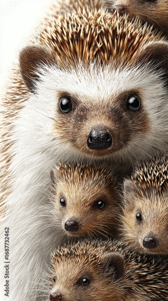 Fototapeta premium Family of hedgehogs gathered together in a warm and cozy setting