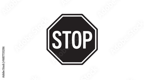 Octagon stop sign with white lettering on black background