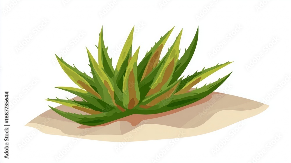 Fototapeta premium Aloe vera plant growing in sandy soil.