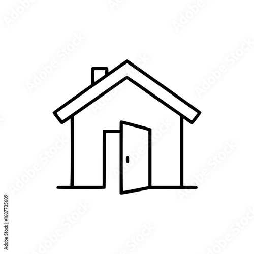 Outline icon of a house with an open door, a symbol of hospitality and new opportunities 