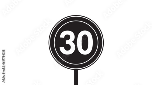Round speed limit sign 30 kmh black and white vector graphic