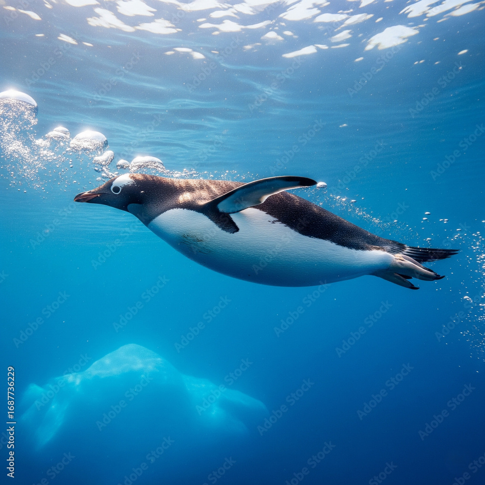 Naklejka premium Penguin Diving Underwater