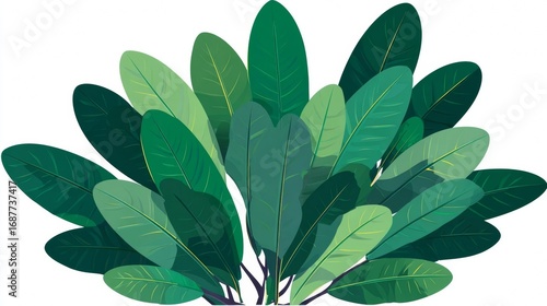 Illustration of a lush green plant with various shades of leaves.