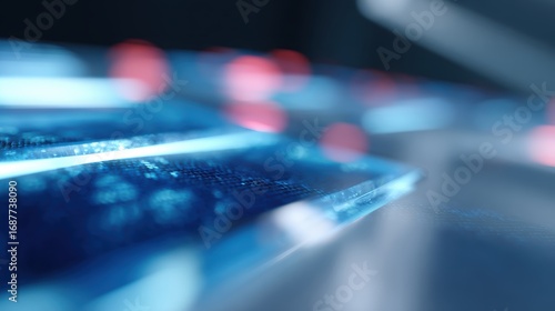 Wallpaper Mural Futuristic business workspace with holographic screens, abstract technology pattern, minimal composition Torontodigital.ca