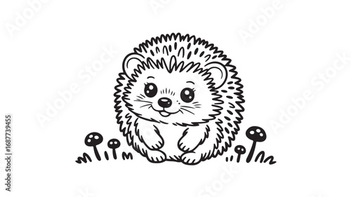 Adorable cartoon hedgehog sitting amidst mushrooms perfect for childrens illustrations