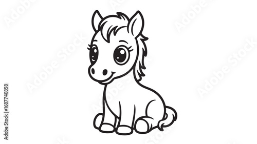 Adorable cartoon foal sitting perfect for childrens books and illustrations